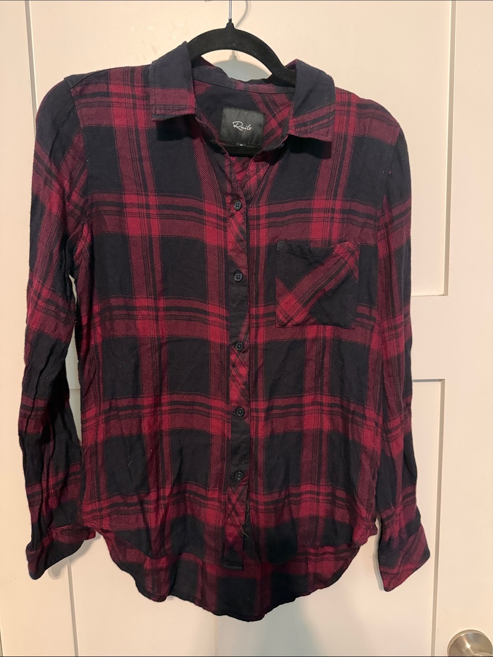 Rails Hunter Plaid Burgundy and Black Plaid Button-Down Shirt Size XS